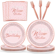 96Pcs Happy Birthday Plates and Napkins Older Wiser Hotter Dinnerware Party Deco