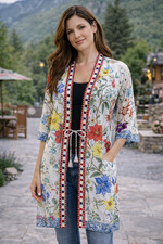 Johnny Was Archibal Bambina Boho 100 Silk Kimono Jacket Cardigan XS Small EUC