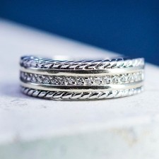 Size 8, vintage Sterling silver ring, 925 stackable band with clear cz