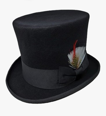 100% Wool Felt Top Hats Victorian Style Made Hatter 6'' Tall Gentlemen