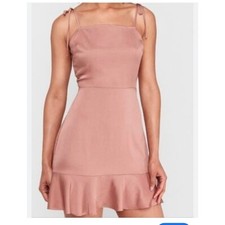 Express Satin Ruffle Bottom Tie Sleeve Mini Dress Size Large