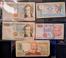 Vintage Italy Lire Banknote Lot (5) – 500, 1000, 2000 & 5000 Lire – Circulated