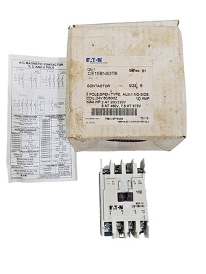 *New in Box* EATON CORPORATION CE15BNS3TB CONTACTOR 24V 50/60HZ COIL 10A