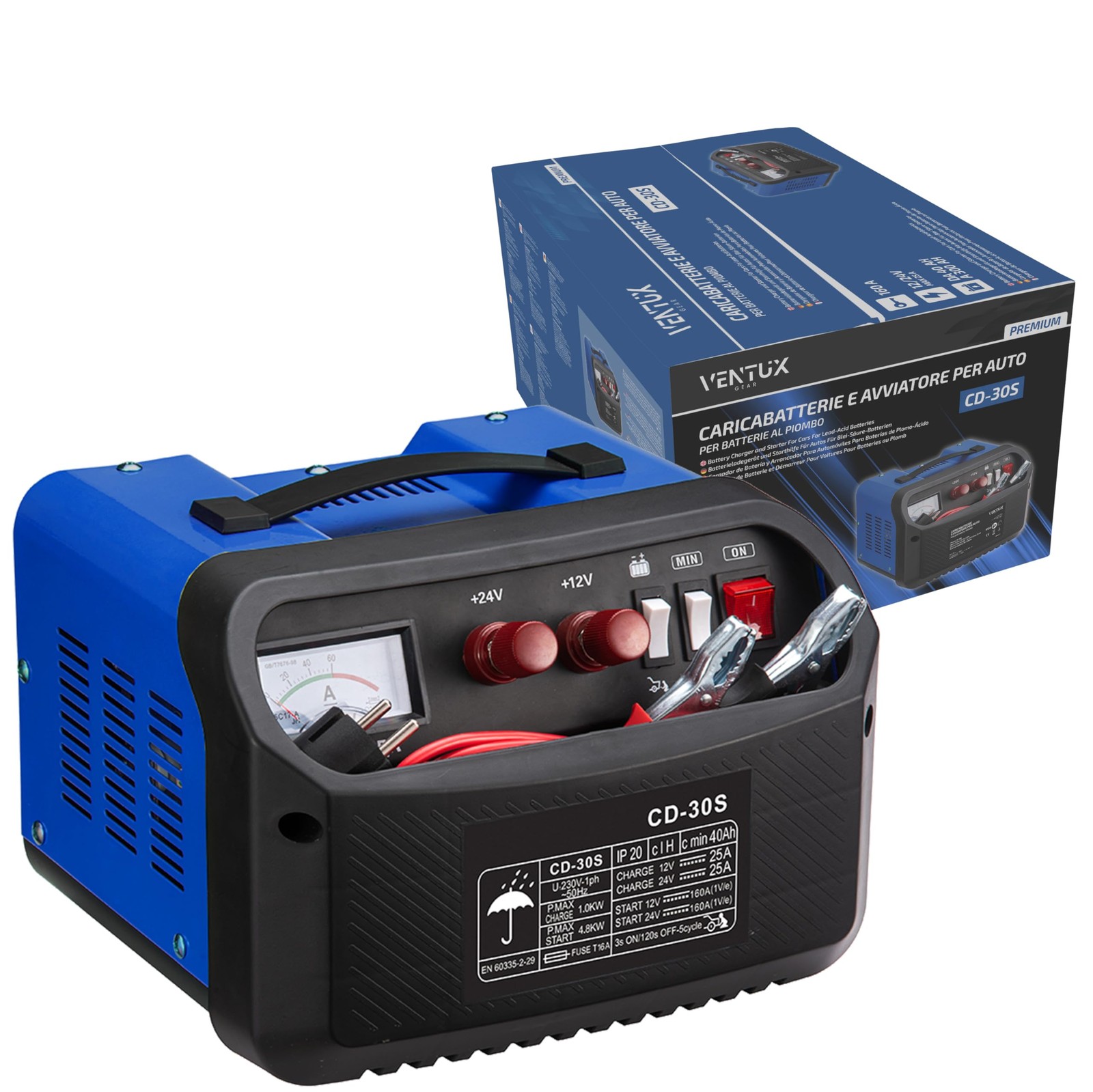 Ventux Gear CD 30S: Caricabatterie Avviatore Rapido 12V 24V Professionale