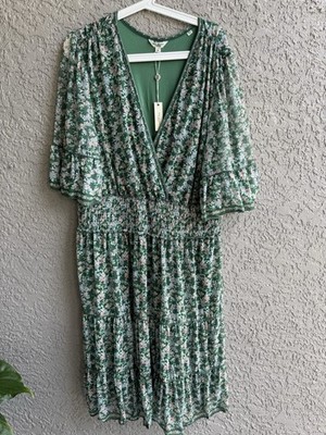 Max Studio Womens Smocked Ruffle Tiered Green Dainty Pink Floral Dress 3X NEW