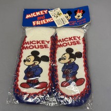 Vtg Disney Mickey Mouse Slipper Socks Kids L Blue Striped Gripper Sole