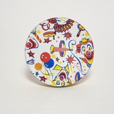 Tin Lithographed Round Clowns Noisemaker Toy with Wooden Handle