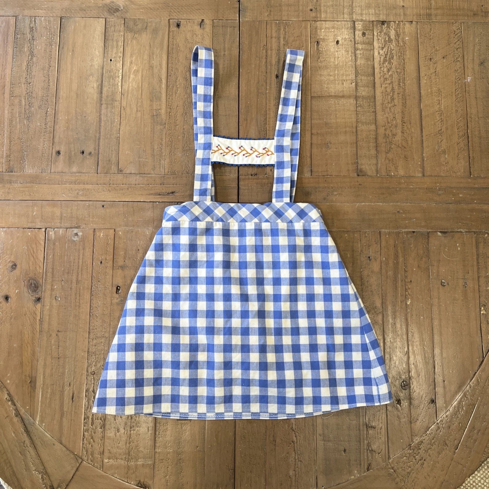 Birinit Blue Checkered Plaid Suspender Skirt Girls 8 Embroidered Classic Jumper