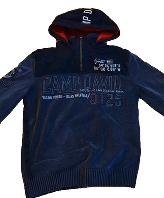 Camp David Herren Troyer-Pullover im Materialmix mit Kapuze Dark Navy L