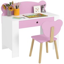 AIYAPLAY Kids Desk and Chair Set, Children Writing Table with Drawer, Pink
