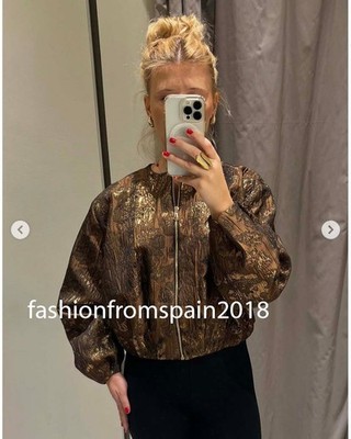 ZARA NEW WOMAN SHINY JACQUARD BOMBER JACKET FLORAL OCHER XS-XL