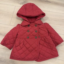 BABY GAP pink hooded quilted jacket coat Size 0-6M Snap front Newborn 3M 6M