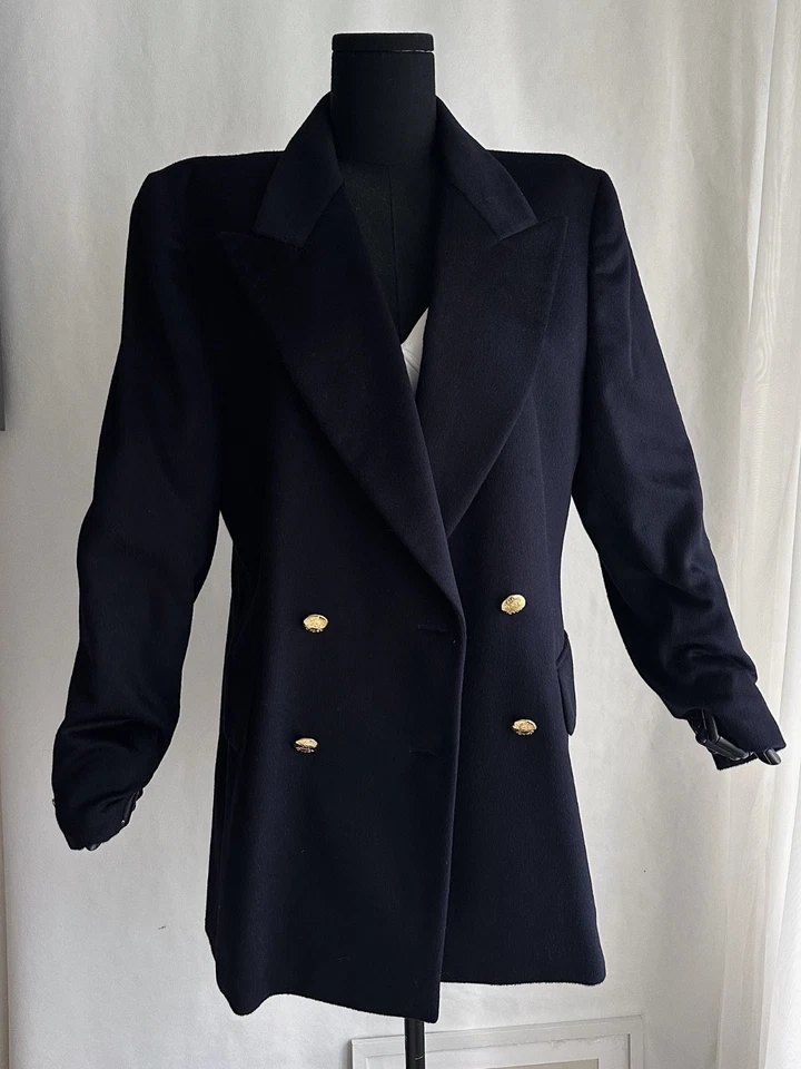 Escada Margaretha Ley Navy Angora Wool Double Breasted Blazer Size 40 - Image 4 of 4