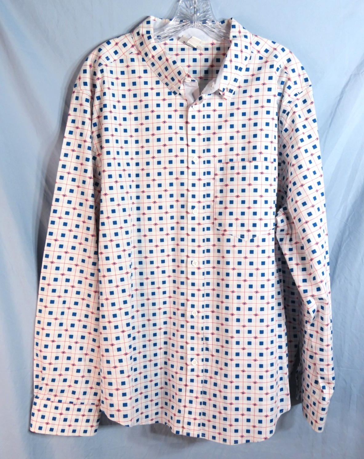 DISNEY CRUISE LINE Men's Button-Up Dress Shirt WHITE/BLUE/RED Mickey Mouse XL