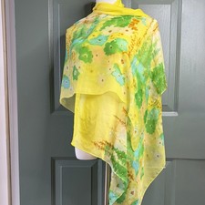 Vintage Women's Scarf Wrap Shawl Big Beautiful Artsy Yellow Green Sheer 28x68