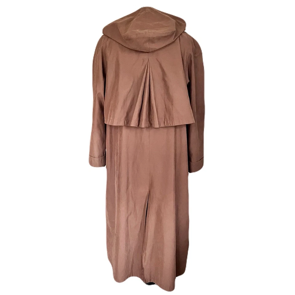 Vintage Gallery Brown Double Breasted Trench Coat with Hood, Size 16 - Image 4 of 4