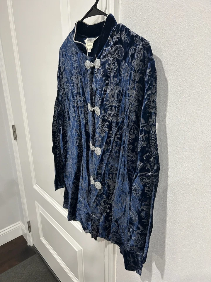 Chaqueta Periphery Neiman Marcus Terciopelo Brocado Azul Talla Mediana Gótica Steampunk Foto 3 de 4