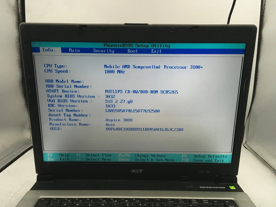 ACER ASPIRE 3000 ZL5 - BOOTS TO BIOS - AMD SEMPRON 3100 - 1GB RAM - READ DESC-BB - Image 2 of 4