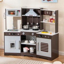 Costzon Corner Kids Kitchen Playset, Wooden Toy Kitchen Set w/Lights  Sounds Ra