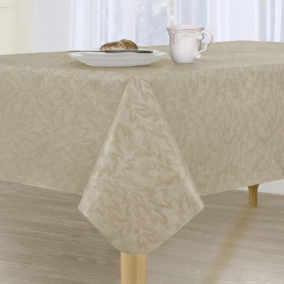 Everyday Luxuries Sonoma Damask Print, Flannel Backed Vinyl Tablecloth, Vanilla