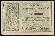 Notgeld Zeillern 1920, 10 Heller, Bauer hinter dem Pferdepflug 