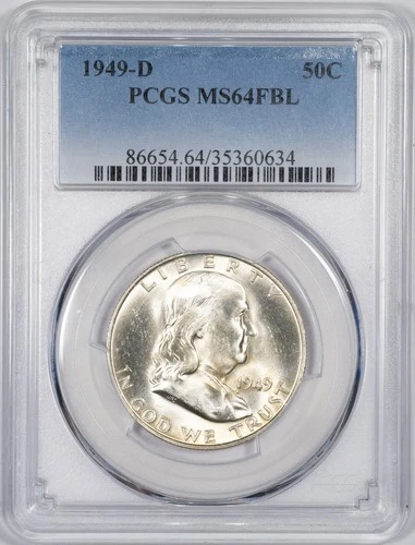 1949-D PCGS MS64FBL Benjamin Franklin Silver Half Dollar Uncirculated BU+