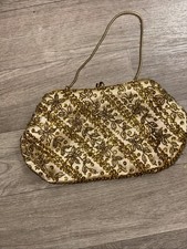 GOLD Sequin evening bag CLUTCH PURSE Vintage 60s HONG KONG Prom Cocktail formal