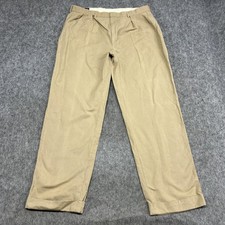 Vintage Polo Ralph Lauren Pants Mens 38x32 Beige Linen Pleated Cuffed FITS36x31