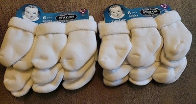 Gerber Baby Wiggle Proof Stay On White Socks Plush 6 Pack X2 Size 0-3 M Cotton
