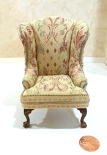 PJ'S DOLLHOUSE MINIATURE EXQUISITE UPHOLSTERED WING CHAIR     LYNDA BAUER ESTATE