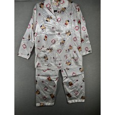 Annee Hello Kitty Teddy Bear Satin Pajama Set White Long Sleeve Button Up XL