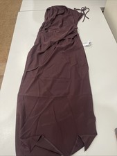 ASOS DESIGN fallen shoulder tie detail slinky midi dress in chocolate 8