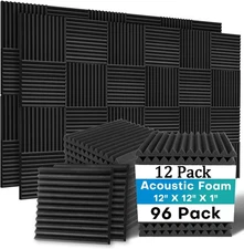 12-96PCS Acoustic Wall Panels Studio Sound Noise Proofing Insulation Foam black