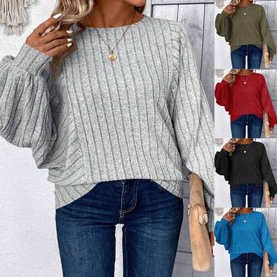 Übergröße Damen Langarmshirt Oberteile Freizeit Hemd Bluse Tunika Laterneärmel