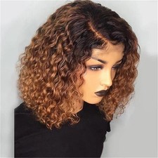 Ombre Color Short Curly Lace Front Human Hair Wigs Remy Brazilian Bob Wig