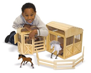 Play Horse Stable Pretend Kids Wooden Hayloft Paddock Playset Barn