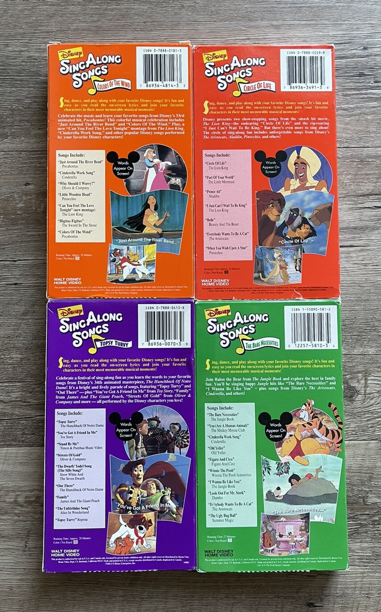Lot of 4 Disney Sing Along Songs VHS: Lion King,Pocahontas,Jungle