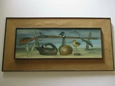 trompe l'oeil  OIL PAINTING SURREAL REALISM DECOY DUCK WOOD SCULPTURE MODERNIST