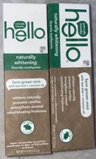 HELLO NATURALLY WHITENING FLUORIDE TOOTHPASTE MINT ~ Lot of 2 ~ Expire 12/2024