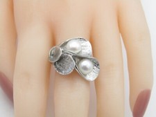 UNIQUE NATRL 8mm WHITE PEARL FREE FORM RING Sterling Silver 925 Size 9 NWOT RG17