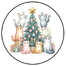 CATS DECORATING CHRISTMAS TREE ENVELOPE SEALS LABELS STICKERS PARTY FAVORS