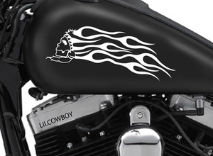 Motorcycle Skull Flame Stripes gas tank vinyl sticker ...