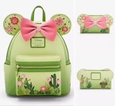 Mini mochila y billetera Loungefly Disney Minnie Mouse orejas de cactus nueva con etiquetas