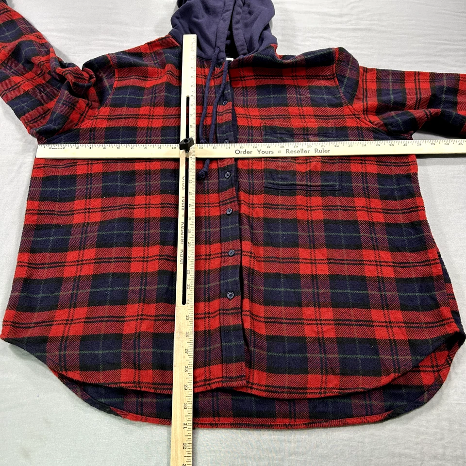 Рубашка женская American Eagle XL красная клетчатая фланелевая толстовка с капюшоном большого размера на пуговицах - Изображение 3 из 4