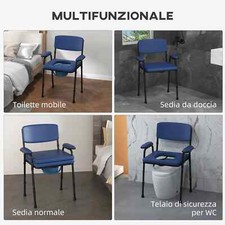 HOMCOM Sedia Comoda 5 in 1 per Anziani e Disabili per WC e Doccia, Altezza Regol
