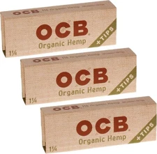 OCB Organic 1 1/4 Rolling Paper & Tips - 3 Packs - 50 Papers/Tips Each