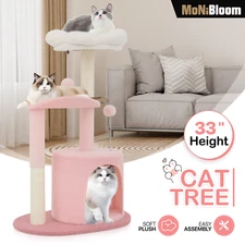 33" Cat Tree Tower Pink Flower Scratching Post Multi Level Activity Center Toys