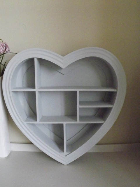 White Heart Shape Wooden Decorative Wall Storage Display Shelf Unit Heart Shape Wooden Decorative Wall Storage Display Shelf Unit Grey 40 X Cm