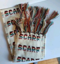 Vtg Scarf White Rainbow Striped 60" Long Soft Fringed Winter Rare Find
