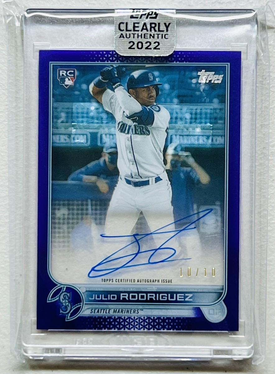 【超希少_PSA10】Julio Rodriguez_RCカード_1桁シリアル 2022 TOPPS JULIO RODRIGUEZ CLEARLY AUTHENTIC PURPLE /10 ON CARD